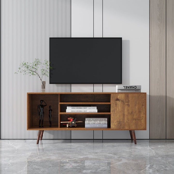 TV Stand Use in Living Room Furniture with 1 storage and 2 shelves Cabinet, high quality particle board,WalnutDTYStore