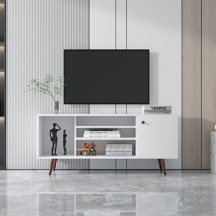TV Stand Use in Living Room Furniture with 1 storage and 2 shelves Cabinet, high quality particle board,WhiteDTYStore