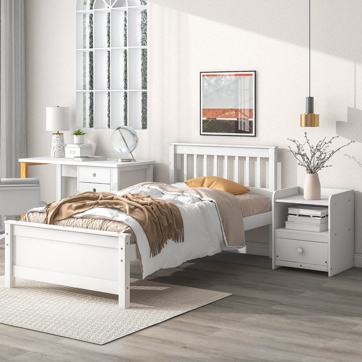 Twin Bed with Headboard and Footboard for Kids, Teens, Adults,with a Nightstand,WiteDTYStore