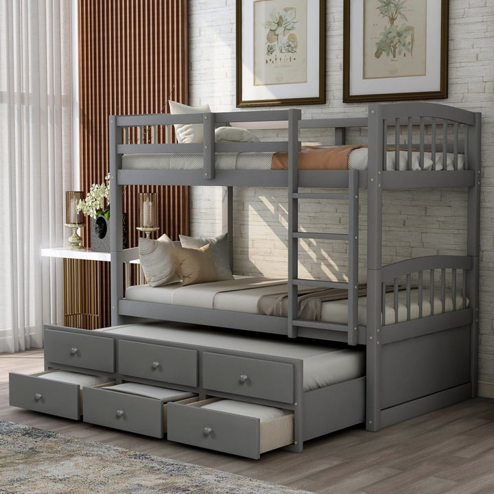 Twin Bunk Bed with Ladder, Safety Rail, Twin Trundle Bed with 3 Drawers for Bedroom, Guest Room Furniture(Gray)(OLD SKU :LP000071AAE)DTYStore