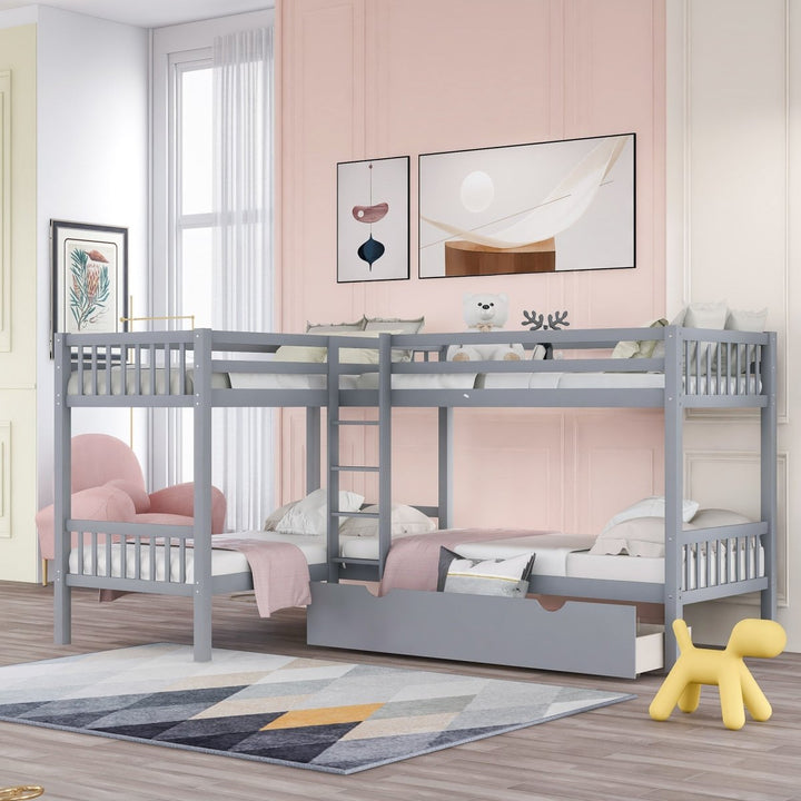 Twin L-Shaped Bunk bed with Drawers-Gray(OLD SKU :LP000038AAE)DTYStore