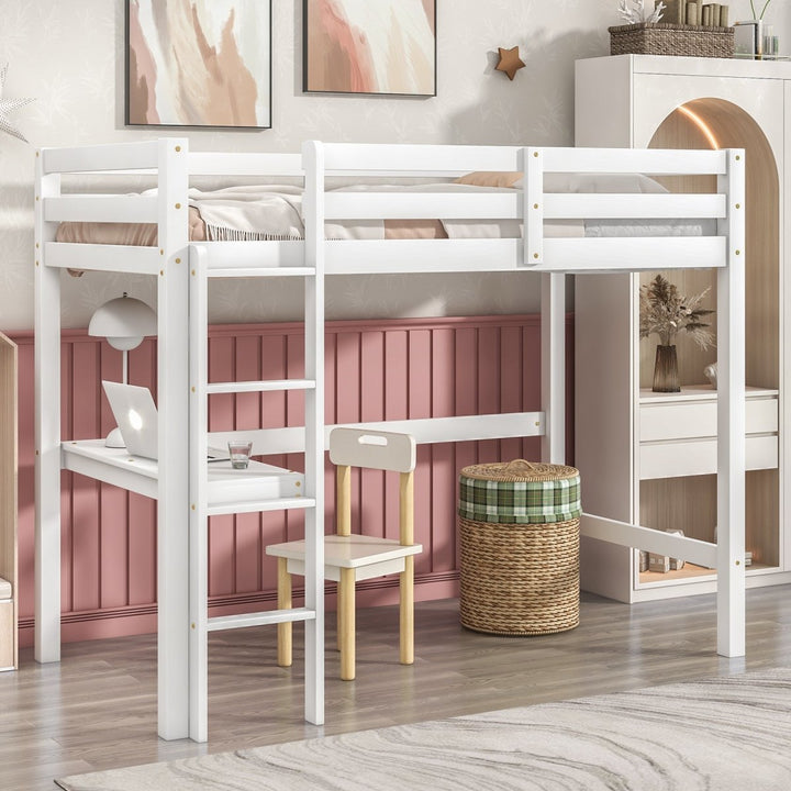 Twin Loft Bed with built-in desk,WhiteDTYStore