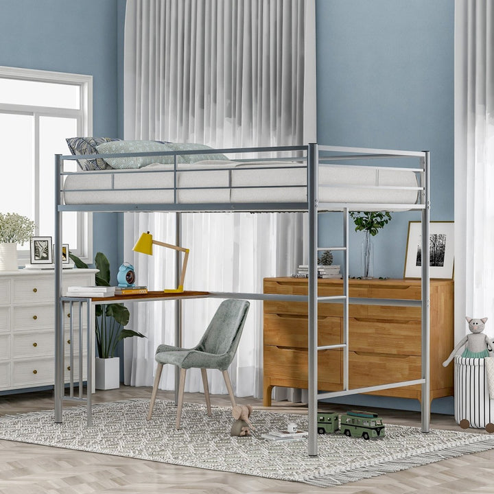 Twin Metal Bunk Bed with Desk, Ladder and Guardrails, Loft Bed for Bedroom, Silver(OLD SKU : MF195191AAN)DTYStore