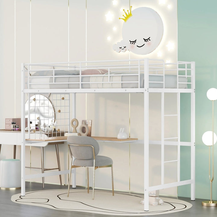 Twin Metal Loft Bed with Desk and Metal Grid,WhiteDTYStore