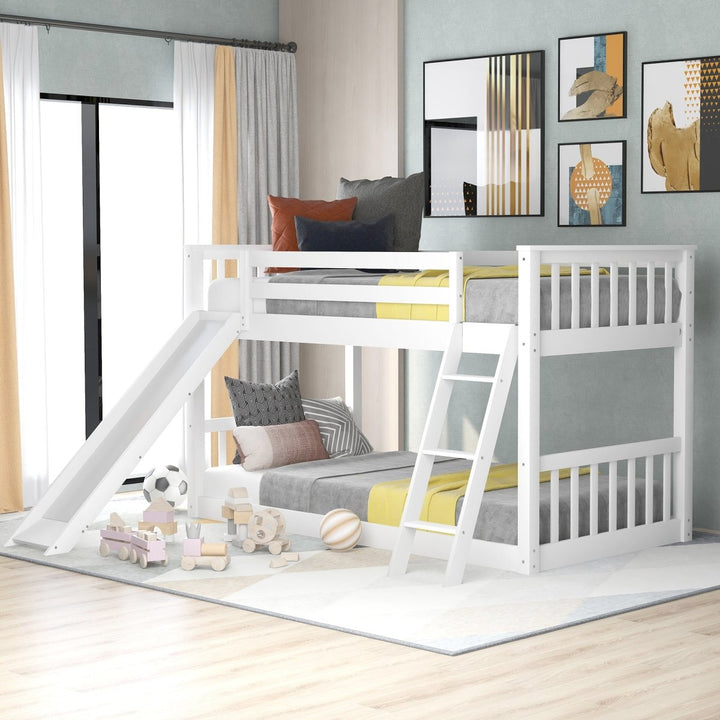 Twin over Twin Bunk Bed with Convertible Slide and Ladder, WhiteDTYStore