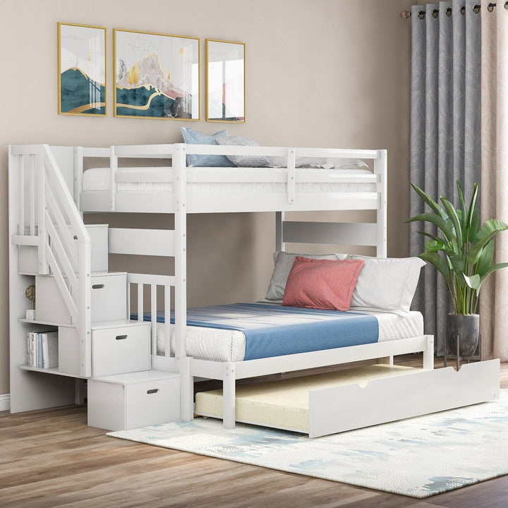 Twin over Twin/Full Bunk Bed with Twin Size Trundle (White)(OLD SKU :LP000025AAK)DTYStore