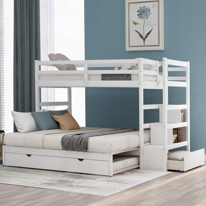 Twin over Twin/King (Irregular King Size) Bunk Bed with Twin Size Trundle, Extendable Bunk Bed (White)(OLD SKU :LP000032AAK)DTYStore