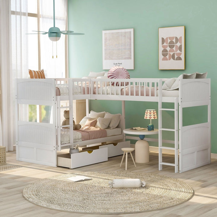 Twin Size Bunk Bed with a Loft Bed attached, with Two Drawers,WhiteDTYStore