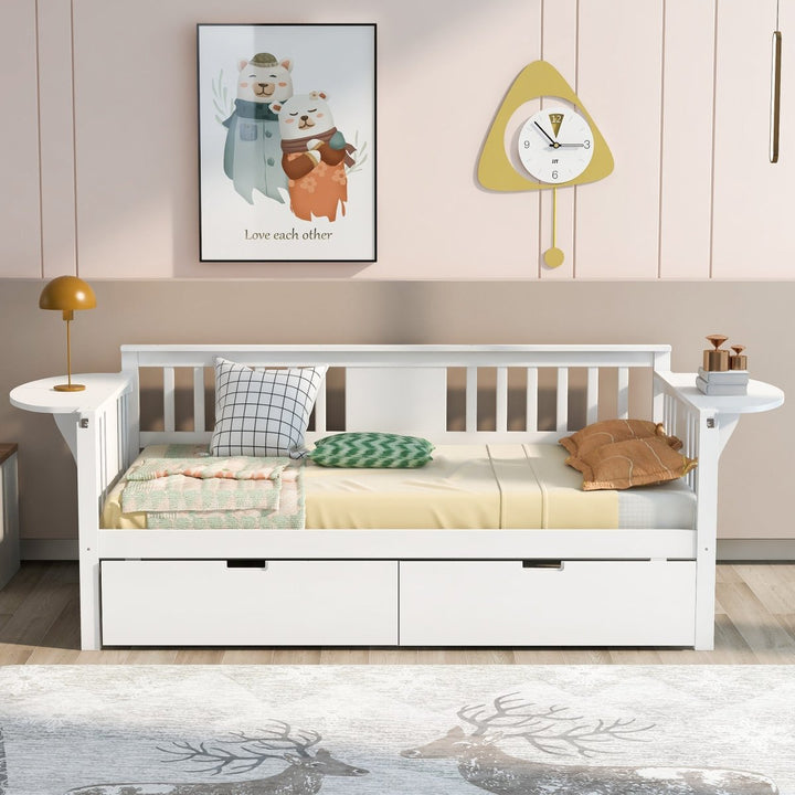Twin size Daybed with Two Drawers, Wood Slat Support, WhiteDTYStore