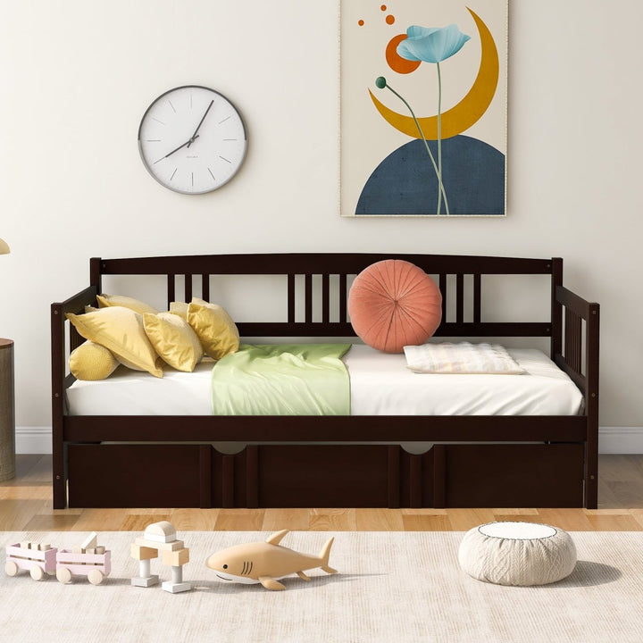 Twin Size Daybed Wood Bed with Twin Size Trundle,EspressoDTYStore