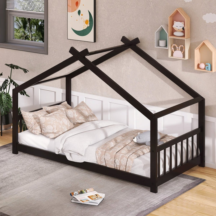 Twin Size House Bed Wood Bed, EspressoDTYStore