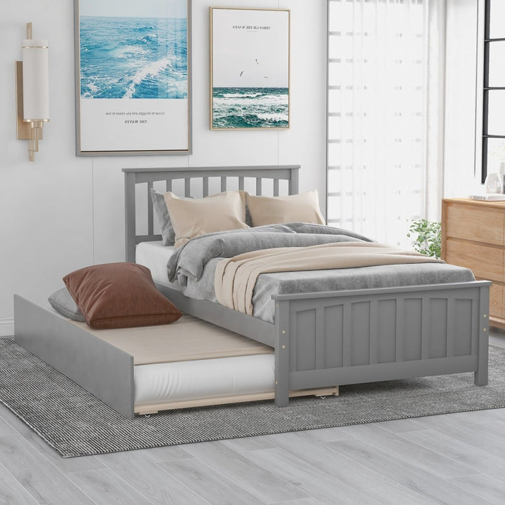 Twin size Platform Bed with Trundle, GrayDTYStore