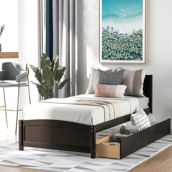 Twin size Platform Bed with Two Drawers, EspressoDTYStore