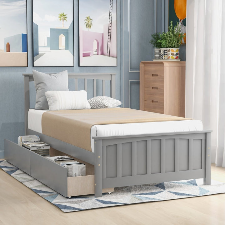 Twin size Platform Bed with Two Drawers, GrayDTYStore