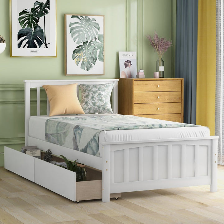 Twin size Platform Bed with Two Drawers, WhiteDTYStore