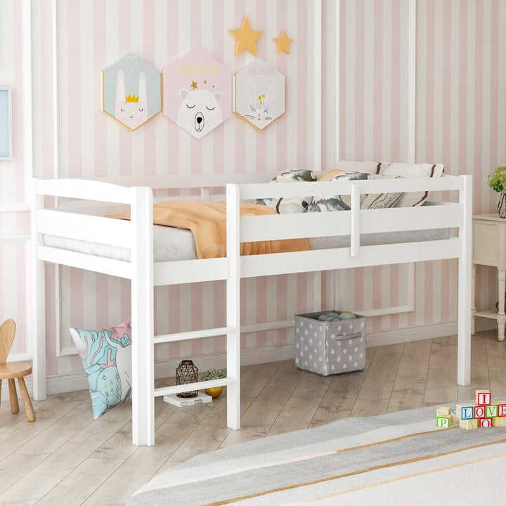 Twin Wood Loft Bed Low Loft Beds with Ladder,Twin,White(OLD SKU :WF192082AAK)DTYStore