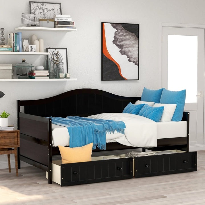 Twin Wooden Daybed with 2 drawers, Sofa Bed for Bedroom Living Room,No Box Spring Needed,EspressoDTYStore