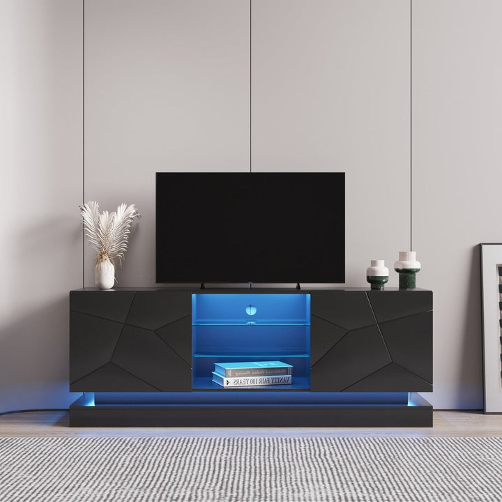 U-Can Modern, Stylish Functional TV stand with Color Changing LED Lights, Universal Entertainment Center, BlackDTYStore