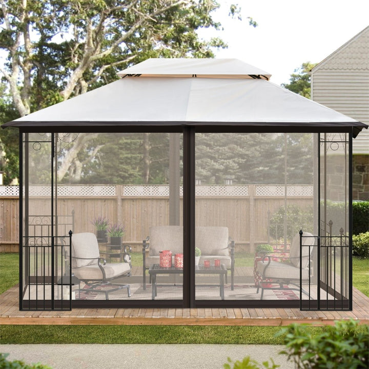 U_STYLE 13 Ft. W x 9.7 Ft. D Iron Patio Outdoor Gazebo, Double Roof Soft Canopy Garden Backyard Gazebo with Mosquito Netting Suitable for Lawn, Garden, Backyard and DeckDTYStore
