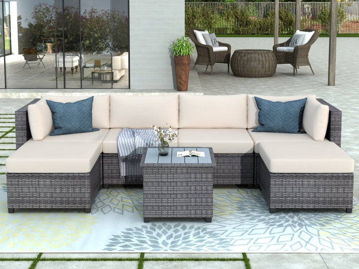 U_Style 7 Piece Rattan Sectional Seating Group with Cushions, Outdoor Ratten Sofa NEW!DTYStore