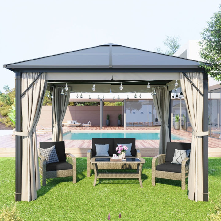 U_STYLE 9.8 Ft. W x 9.8 Ft. D Aluminum Paito Gazebo with Polycarbonate RoofDTYStore