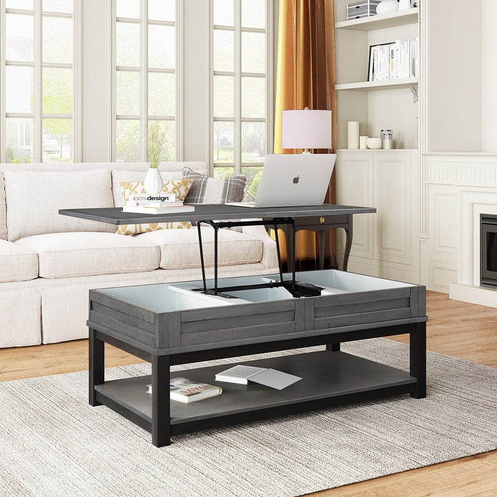U-style Lift Top Coffee Table with Inner Storage Space and Shelf (As same As WF198291AAE)DTYStore