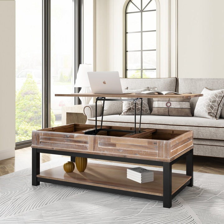 U-style Lift Top Coffee Table with Inner Storage Space and Shelf (As same As WF198291AAN)DTYStore