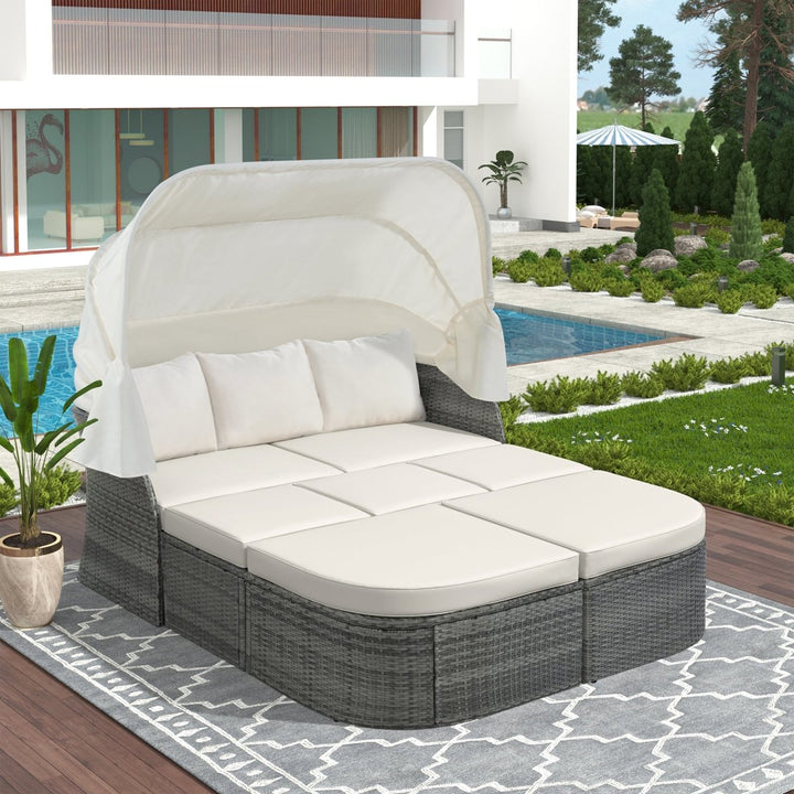 U_STYLE Outdoor Patio Furniture Set Daybed Sunbed with Retractable Canopy Conversation Set Wicker Furniture （As same as WY000281AAK）DTYStore
