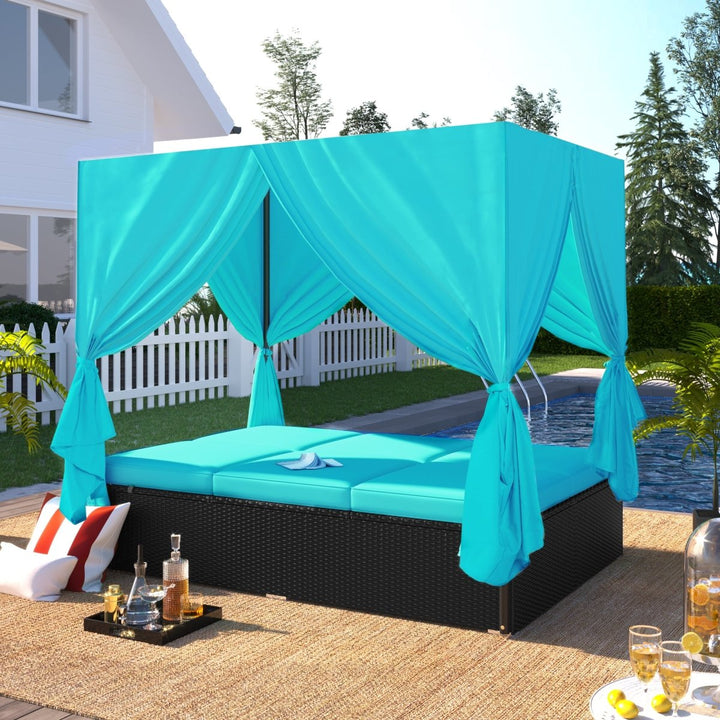 U_STYLE Outdoor Patio Wicker Sunbed Daybed with Cushions, Adjustable SeatsDTYStore
