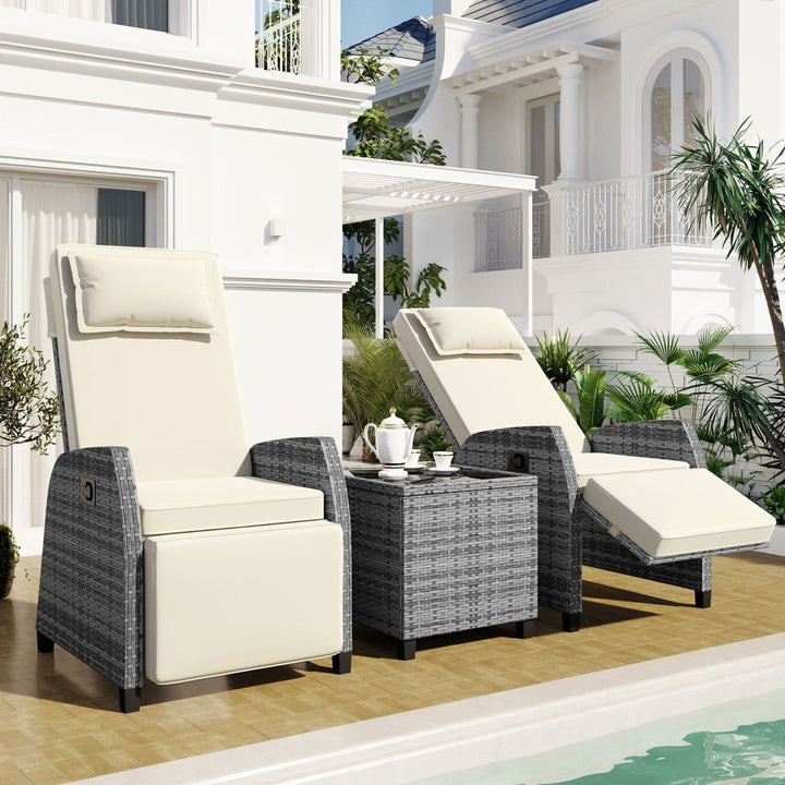 U_Style Outdoor Rattan Two-person Combination With Coffee Table, Adjustable, Suitable For Courtyard, Swimming Pool, BalconyDTYStore