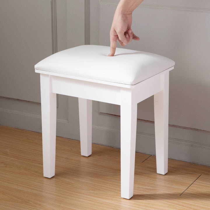 Vanity Stool Makeup Bench Dressing Stool with Cushion and Solid Legs,WhiteDTYStore
