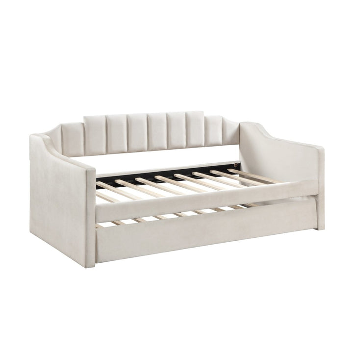 Velvet Daybed with Trundle Upholstered Tufted Sofa Bed, both Twin Size, BeigeDTYStore