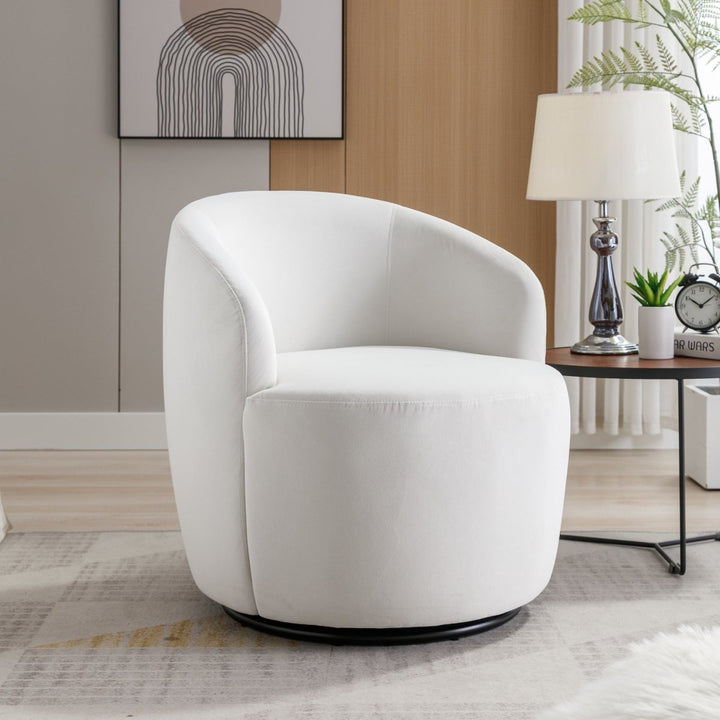 Velvet Fabric Swivel Accent Armchair Barrel Chair With Black Powder Coating Metal Ring,WhiteDTYStore