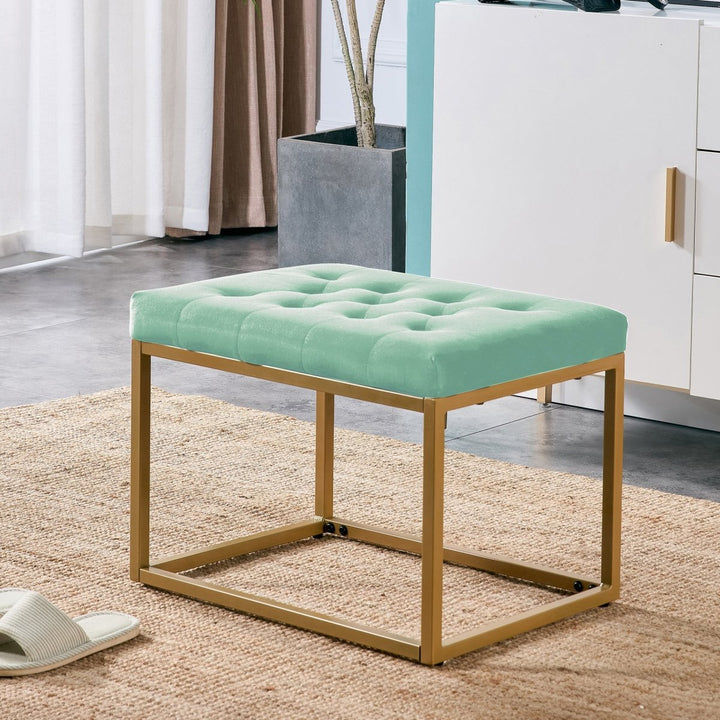 Velvet Shoe Changing Stool,Light green Footstool, Square Vanity Chair, Sofa Stool,Makup Stool .Vanity Seat ,Rest Stool. Piano Bench.Suitable for Clothes Shop,Living Room, Porch, Fitting Room BedroomDTYStore