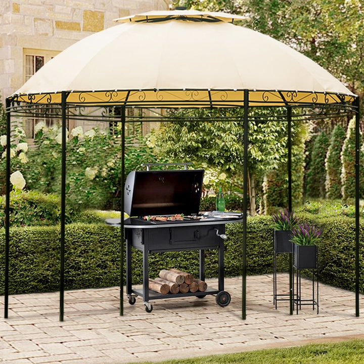 [VIDEO provided] U-style Outdoor Gazebo Steel Fabric Round Soft Top Gazebo，Outdoor Patio Dome Gazebo with Removable CurtainsDTYStore