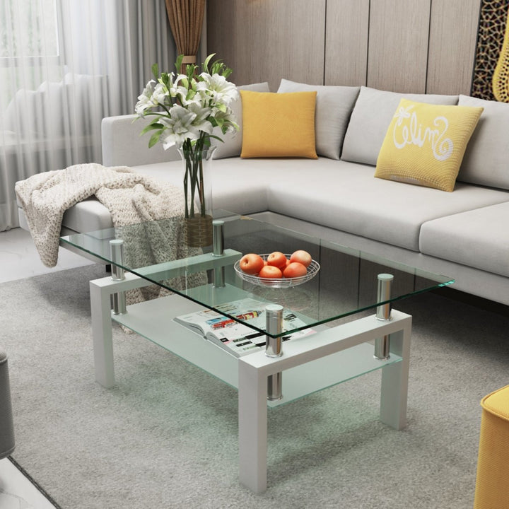 White Coffee Table, Clear Coffee Table，Modern Side Center Tables for Living Room， Living Room FurnitureDTYStore