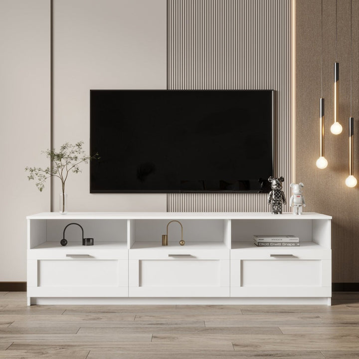 White modern minimalist TV cabinet 80 inch TV stand, open locker Living Room BedroomDTYStore