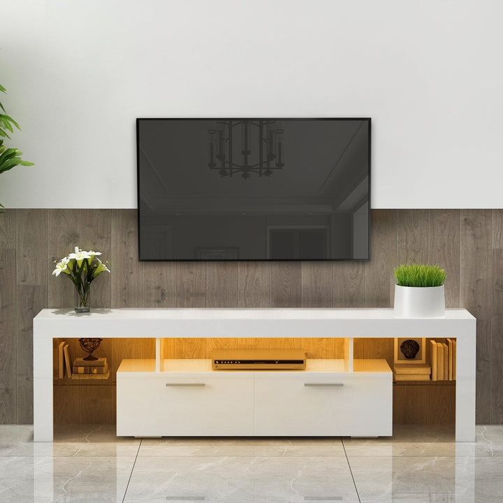 White morden TV Stand with LED Lights,high glossy front TV Cabinet,can be assembled in Lounge Room, Living Room or Bedroom,color:WHITEDTYStore
