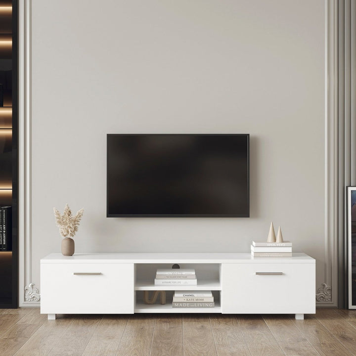 White TV Stand for 70 Inch TV Stands, Media Console Entertainment Center Television Table, 2 Storage Cabinet with Open Shelves for Living Room BedroomDTYStore