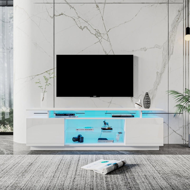 White TV Stand for 80 Inch TV Stands, Media Console Entertainment Center Television Table, 2 Storage Cabinet with Open Shelves for Living Room BedroomDTYStore