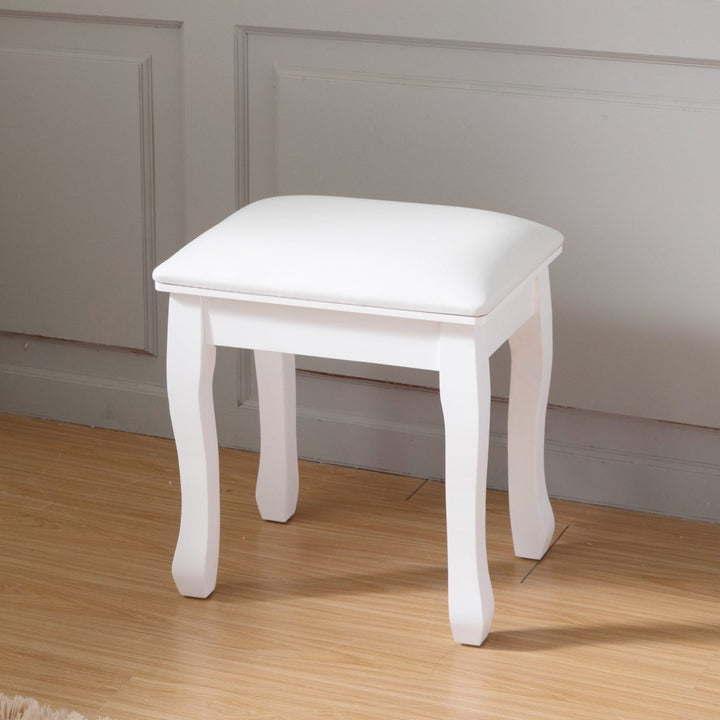 White Vanity Stool Padded Makeup Chair Bench with Solid Wood LegsDTYStore