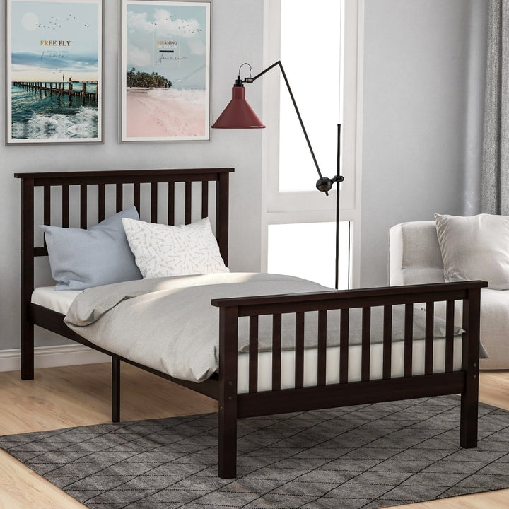 Wood Platform Bed Twin Bed with Headboard and Footboard (Espresso)DTYStore