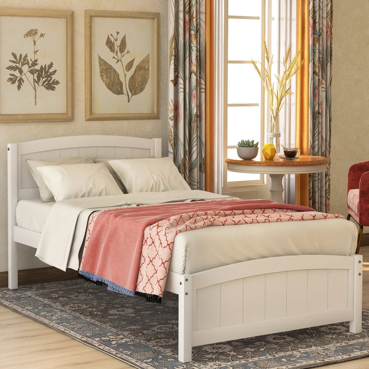 Wood Platform Bed with Headboard,Footboard and Wood Slat Support, WhiteDTYStore
